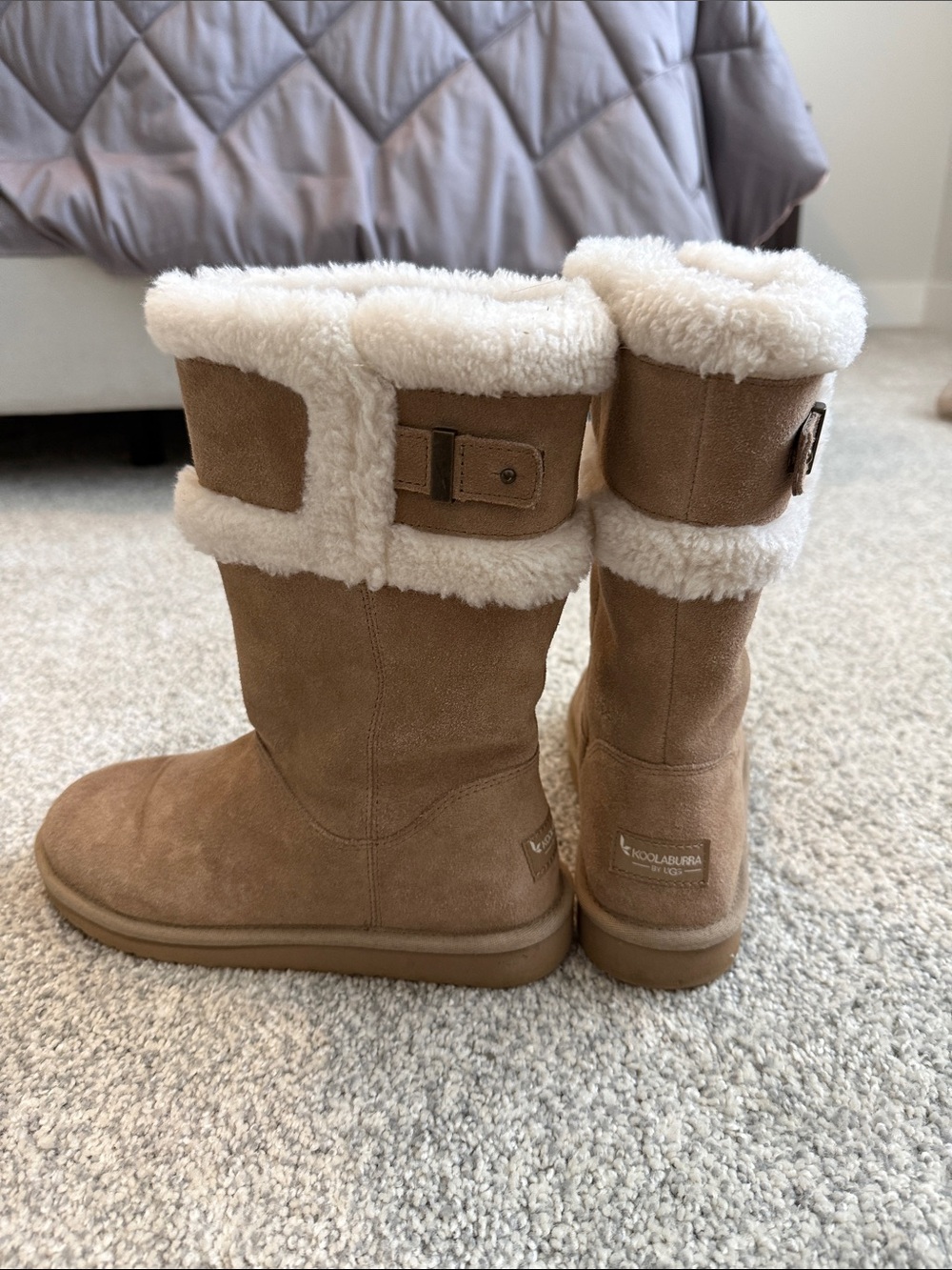 Koolaburra Tan Suede Shearling-Trim Mid-Calf Boots